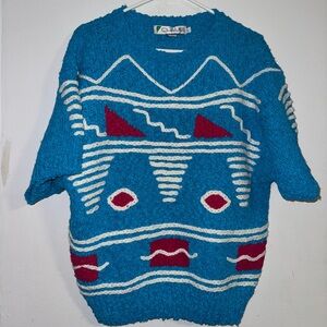 Vintage CHAUS Blue Geometric Pattern Sweater